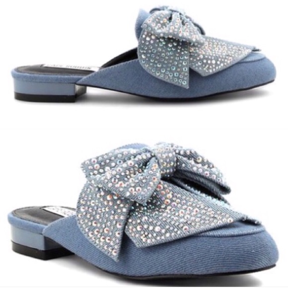 Shoes - Denim jeweled bow mules